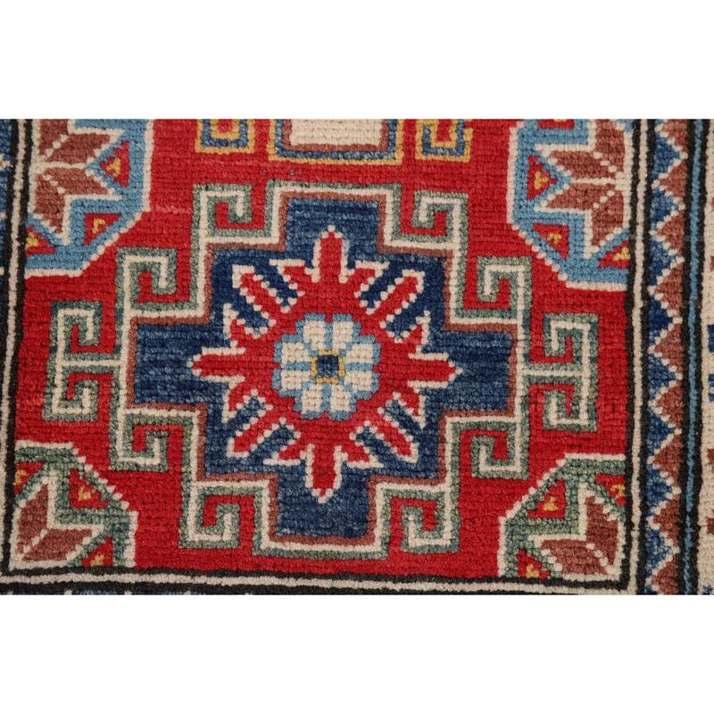Hand Knotted Oriental 100% Wool Carpet Traditional Geometric Red Kazak Area Rug - 3' 0'' X 2' 0''