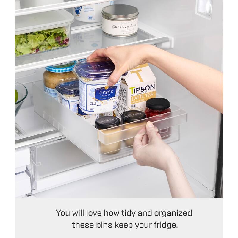 Yamazaki Home Refrigerator Organizer Bin - Wide, Plastic, Adjustable - L 8.66 x W 14.76 x H 3.23 inches