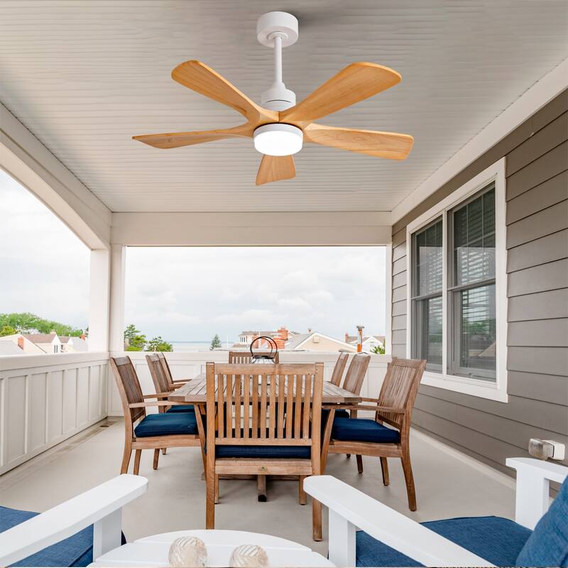 42 Inch Indoor Ceiling Fan With Dimmable LED Light 5 Solid Wood Blades Remote Control Reversible DC Motor