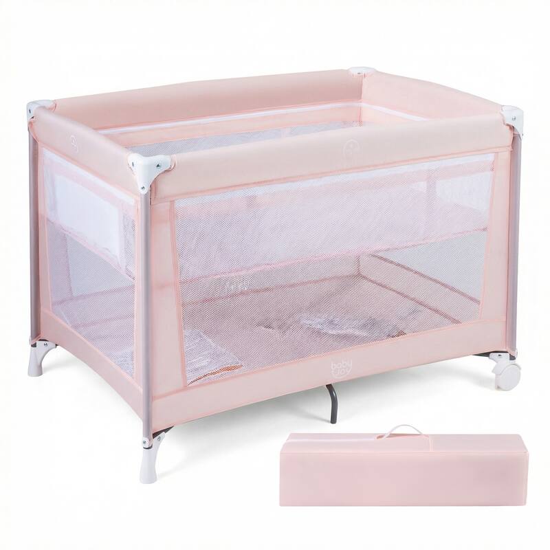 Gymax Portable Baby Playard w/Soft Mattress Breathable Mesh Sides - Pink