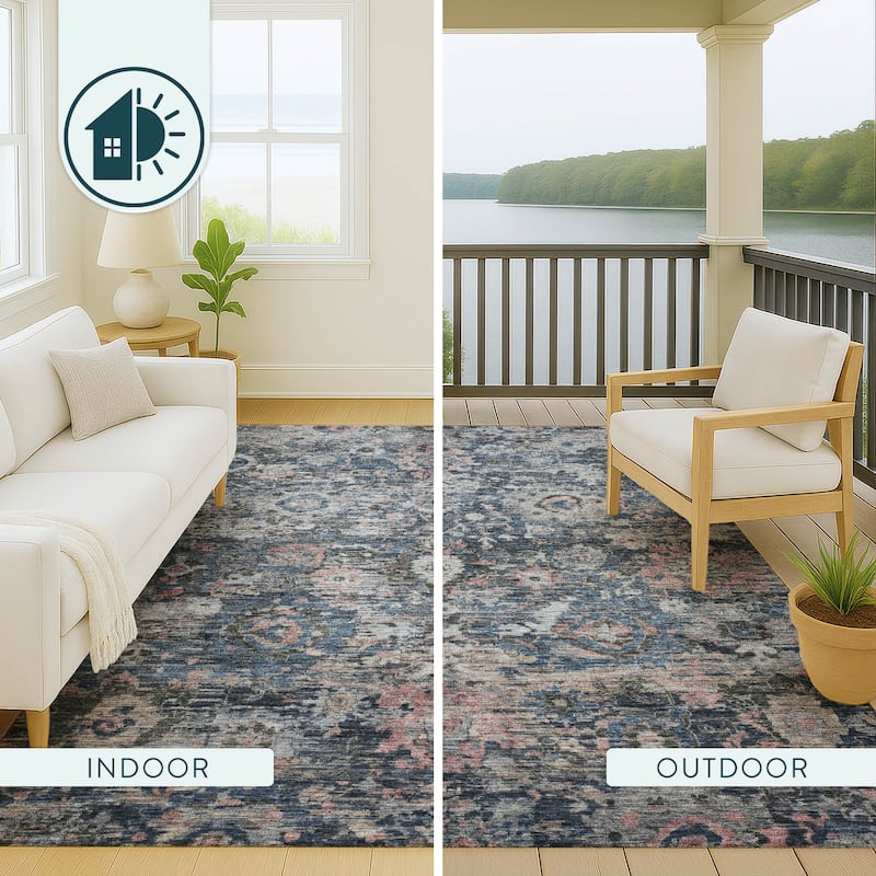 Machine Washable Indoor/ Outdoor Vintage Traditional Chantille Rug