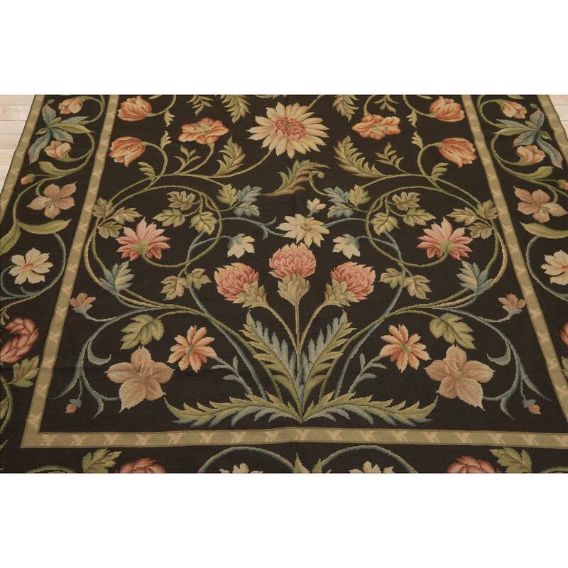 6x9 Hand Woven Flatweave Wool Brown Needlepoint Asmara Traditional Botanical Rug - 6' x 9'