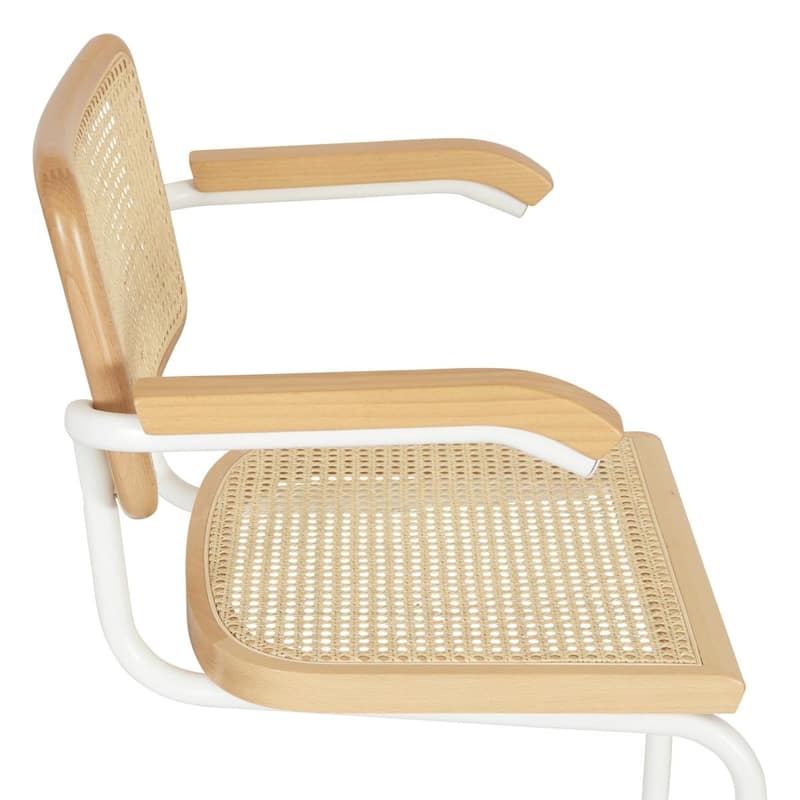 Breuer Chair Company Marcel Breuer Cesca Cane Cantilever Armchair Arm Chair w/ White Steel Frame (Various Wood & Cane Colors)