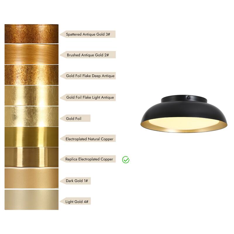 Modern 1-Light Black Gold LED Entrance Flush Mount Light Metal Indoor Ceiling Fans Light for Living Room - 11.8 " L × 3.5 " H