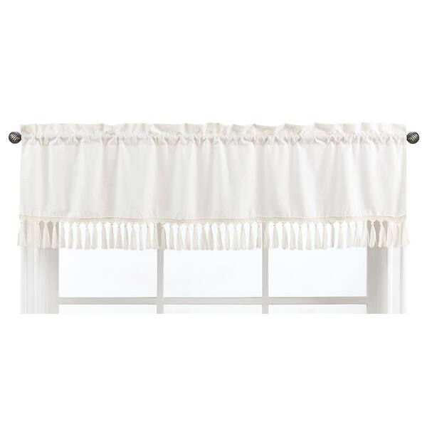 slide 2 of 4, Boho Desert Sun Collection Window Curtain Valance - Ivory Beige Off White Cream Bohemian Tassles Fringe Macrame Cotton Neutral