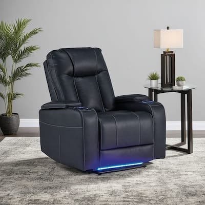 Callum Power Recliner Chair, Adjustable Headrest, Black Faux Leather