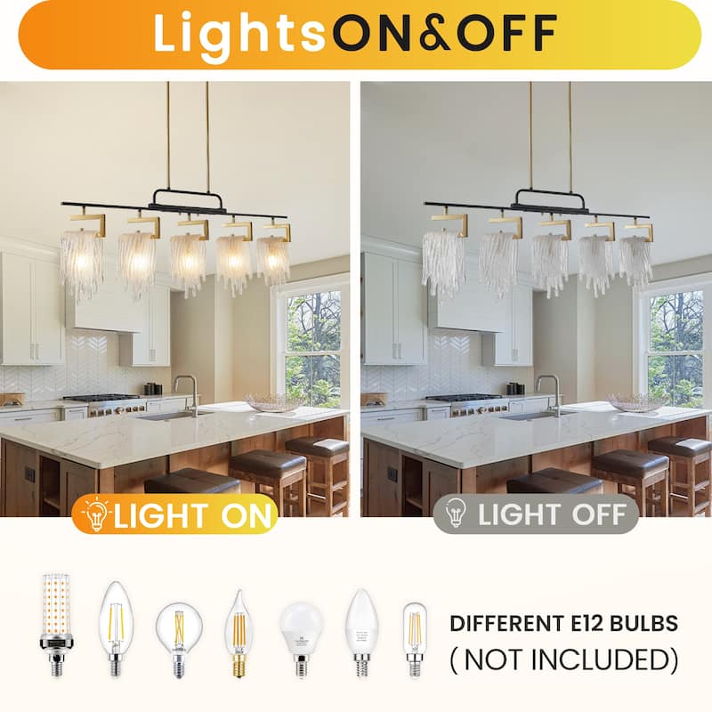 42.9" 5-Light Handcraft Glass Chandelier, Rotatable Metal Pendant Lighting Fixture for Dining Room - N/A