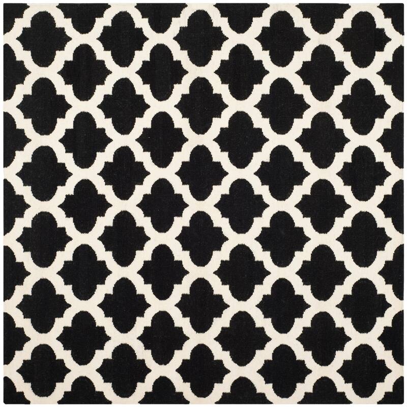 SAFAVIEH Handmade Flatweave Dhurries Bethan Modern Moroccan Wool Rug - 6' Square - Black/Ivory