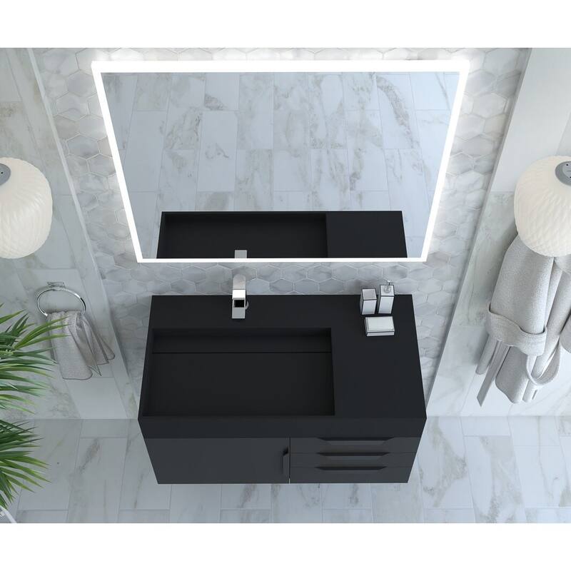 Amazon 36" Wall Mounted Bathroom Vanity Set w/ Black Top