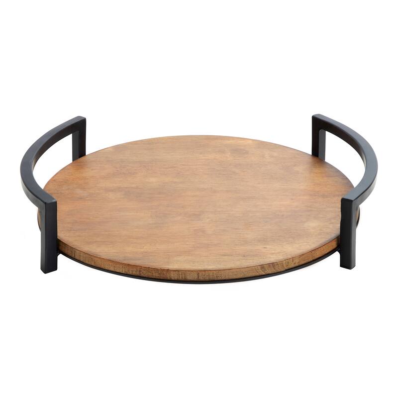 Kate and Laurel Ficher Wood and Metal Round Decorative Tray - 15" Diameter