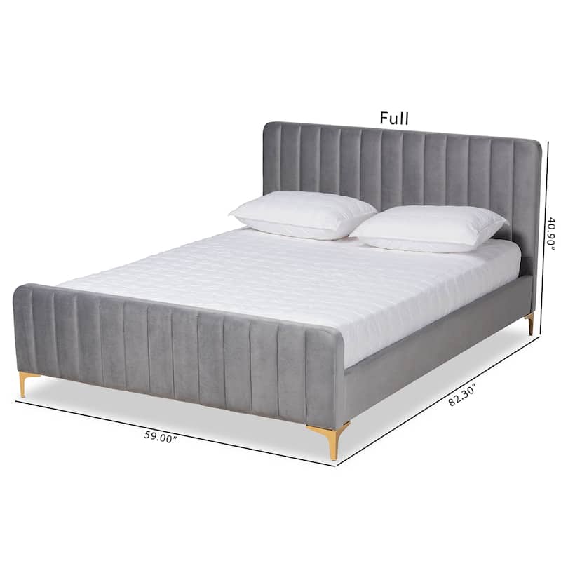 Nami Modern Light Grey Velvet and Gold Finished Platform Bed