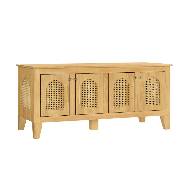 Christopher Knight Home - 47"W Rubber Wood Dog Crate Cabinet with Rattan Doors & Storage