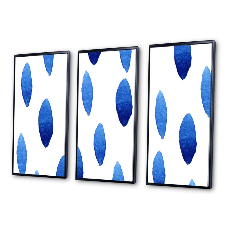 Designart "Dark Blue Long Liquid Drops" Modern Framed Canvas Wall Art