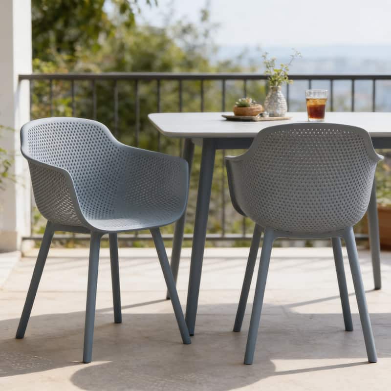 Lotus Outdoor Modern Dining Chairs (Set of 2) by Christopher Knight Home - 24.00" W x 20.50" L x 32.20" H - Grey + Blue