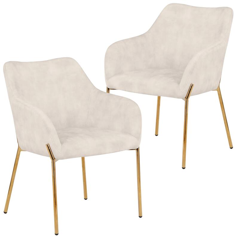 Zaire Upholstered Dining Chair in Velvet/Leather/Boucle with Gold Chrome Iron Set of 2 - Beige