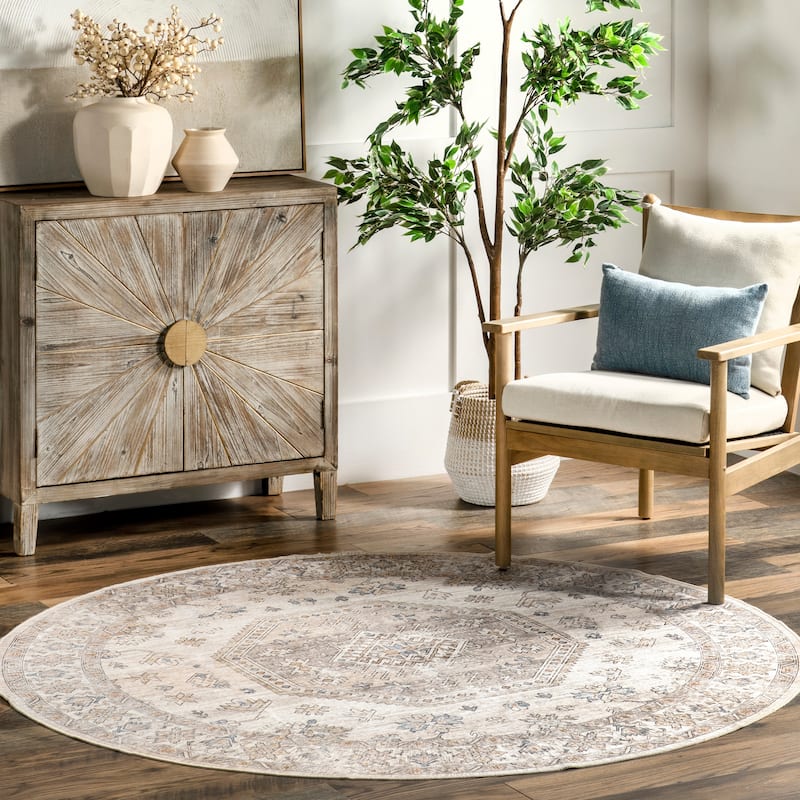 Nuloom Darby Persian SplashGuard Machine Washable Area Rug - 8' Round - Beige - Round