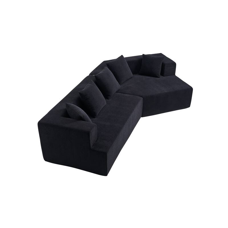 129.5" Chenille Memory Foam Sectional Sofa with Deep Seat, No Installation Required, and Quick Rebound Foam