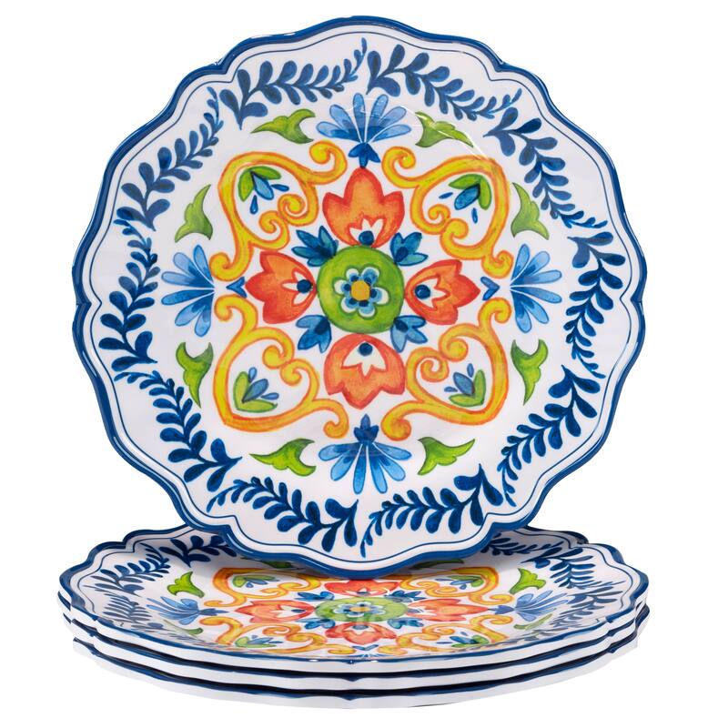 Certified International Flores Melamine 11" Dinner Plates, Set of 4 - 11" Diameter x 1"