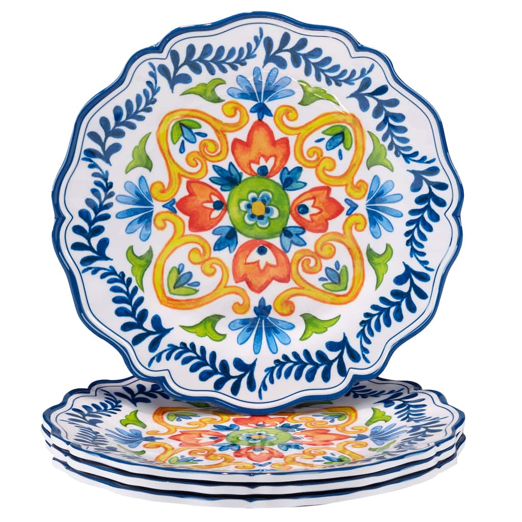 Certified International Flores Melamine 11" Dinner Plates, Set of 4 - 11" Diameter x 1"