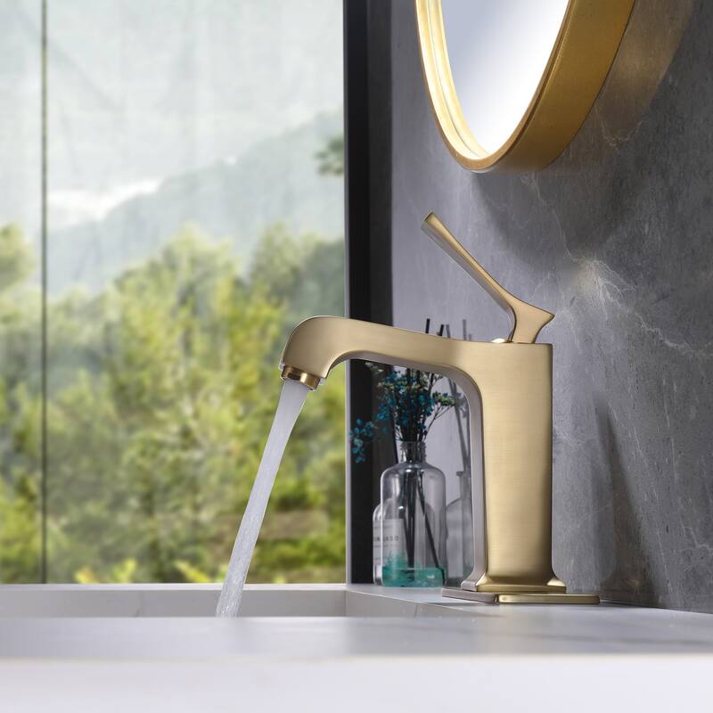 Single Handle Single Hole Bathroom Faucet With Deckplate Included In Brushed Gold