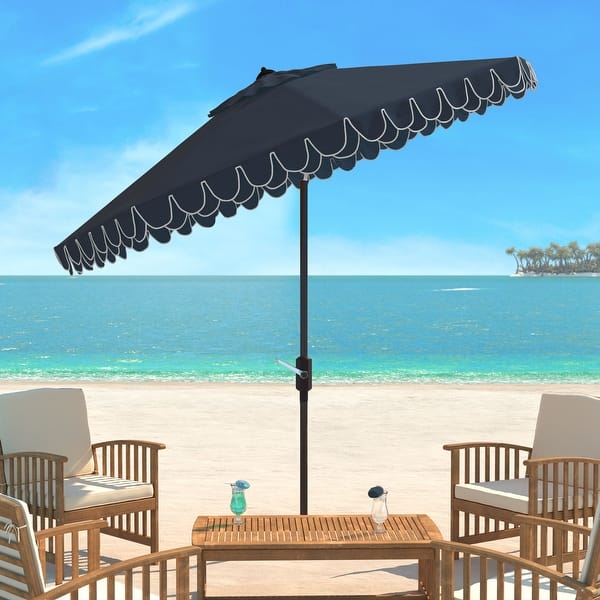 Was Heißt Auto Auf Englisch SAFAVIEH 9ft Round Outdoor Patio Umbrella with Valance - UV Resistant