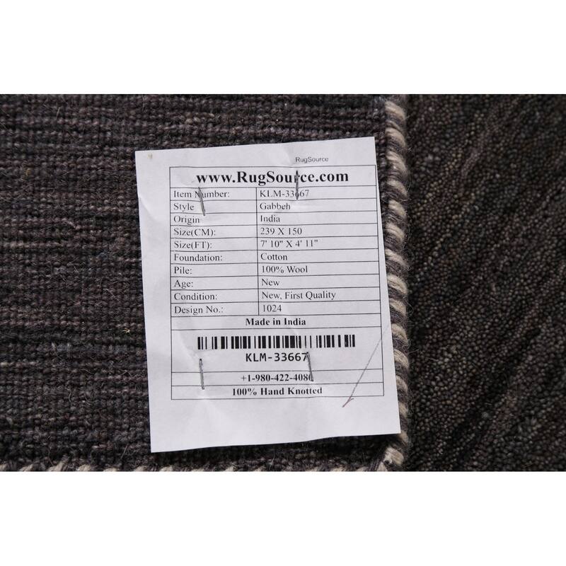 Charcoal Gabbeh Indian Area Rug Handmade Wool Carpet - 4'11"x 7'10"