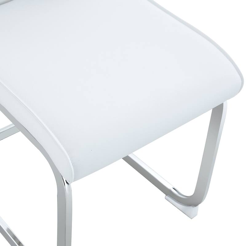 8 Piece PU High Elastic Dining Chair With High Backrest, Cushion, Silver Metal Legs For Dining Room Kitchen Living Room Bedroom