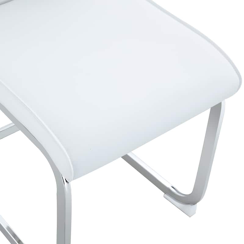 Luxury Arch Chair Set of 4 PU High Resilience Dining Chair with Arched Metal Silver Leg Indoor Guest Chairs