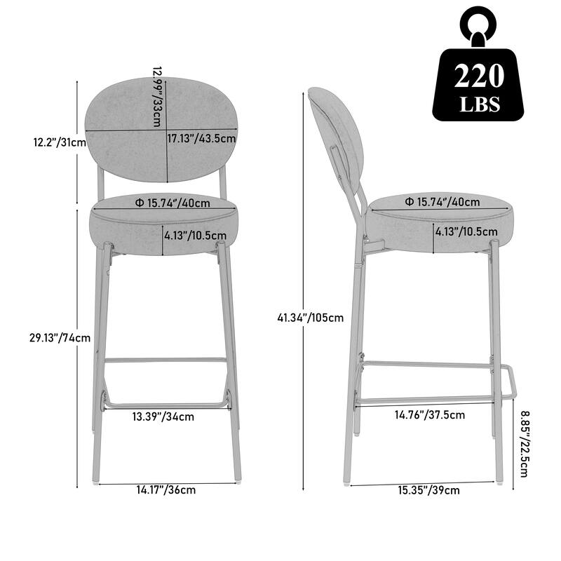 GDFStudio - Lunara Modern Velvet Upholstered Bar Height Bar Stool with Gold Metal Legs, Backrest & Footrest, Set of 2 - 41.34"H