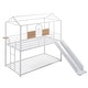 preview thumbnail 13 of 23, Modern Twin Over Twin Metal Floor Bunk Bed with Ladder and Slide, House Shaped Metal Bedframe with Roof for Kids, Space-Saving