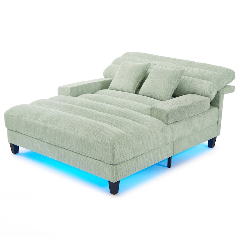 Modern Chaise Lounge Sofa 57.1" Sofa Bed Upholstered Lounge Sofa Chair with Adjustable Backrest and LED Light Strip