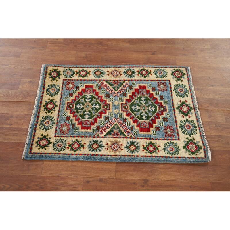 Light Blue Kazak Oriental Accent Rug Hand-Knotted Wool Carpet - 2'1" x 3'0"