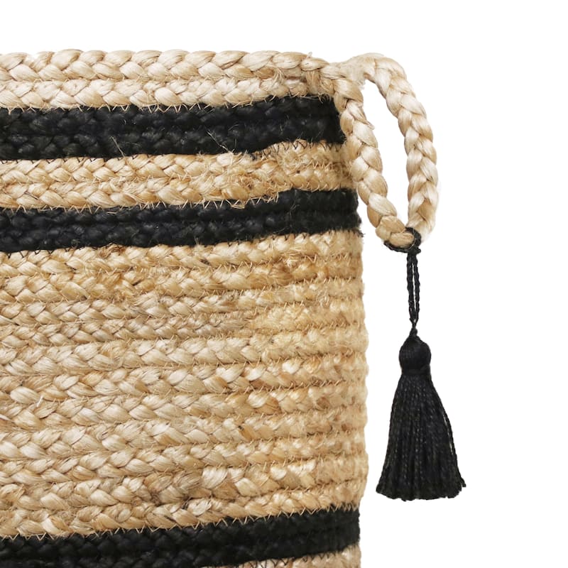 Sevita Double Striped Jute Hand-Stitched Storage Basket with Handles
