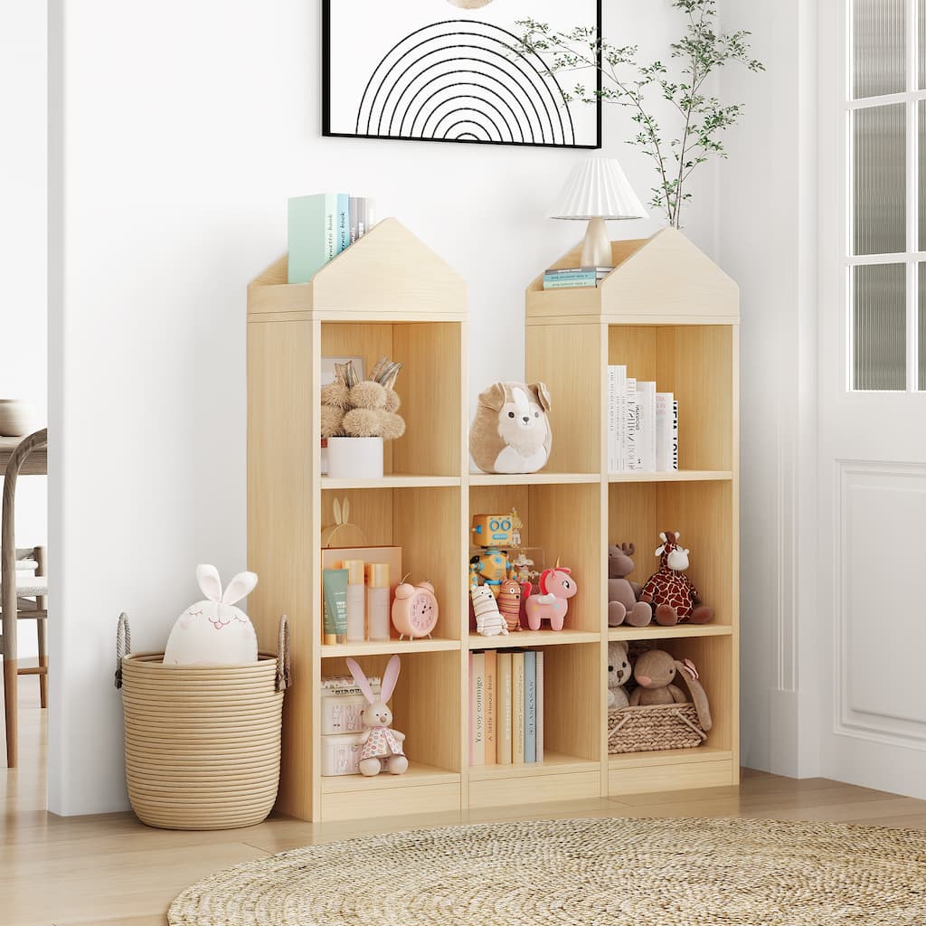Toy Storage Organizer,8-Cubby Kids Bookshelf Natural Bookcase ,Toddlers Cabinet Shelf