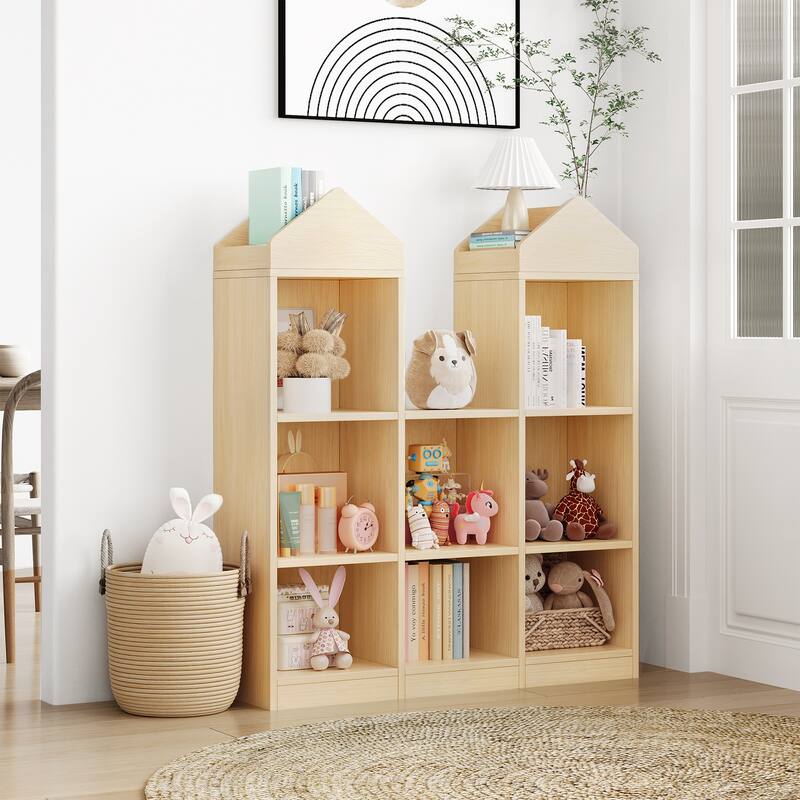 Toy Storage Organizer,8-Cubby Kids Bookshelf Natural Bookcase ,Toddlers Cabinet Shelf - Natural