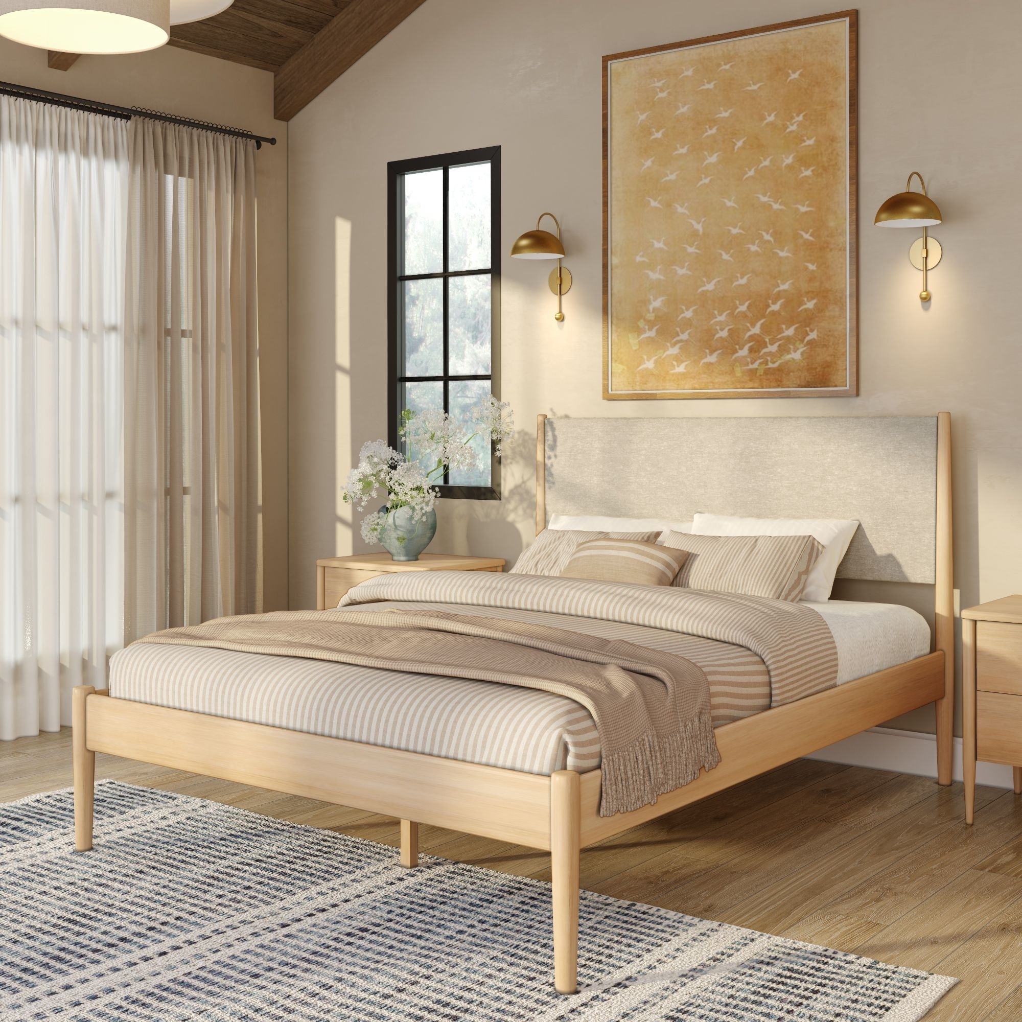 Harbor Queen Platform Bed with Upholstered Headboard