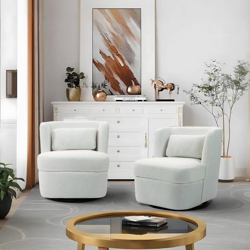 2Set 360°Swivel Barrel Chair with Cushion