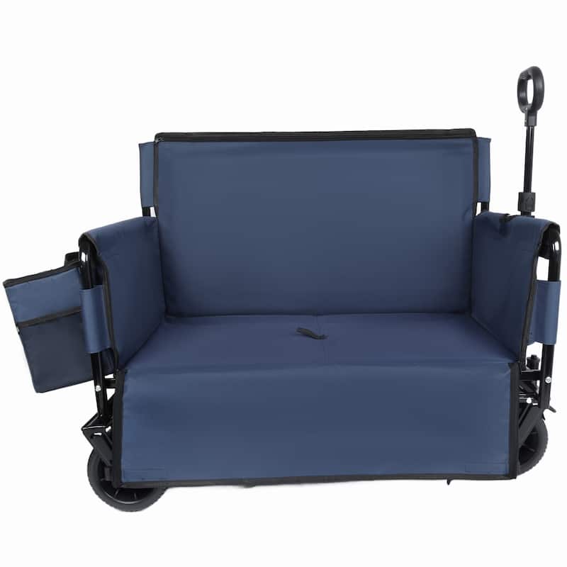 3-in-1 Folding Wagon Cart with Bench Seat & Storage, patent protection- Includes 1 ice pack, 500lbs Heavy-Duty