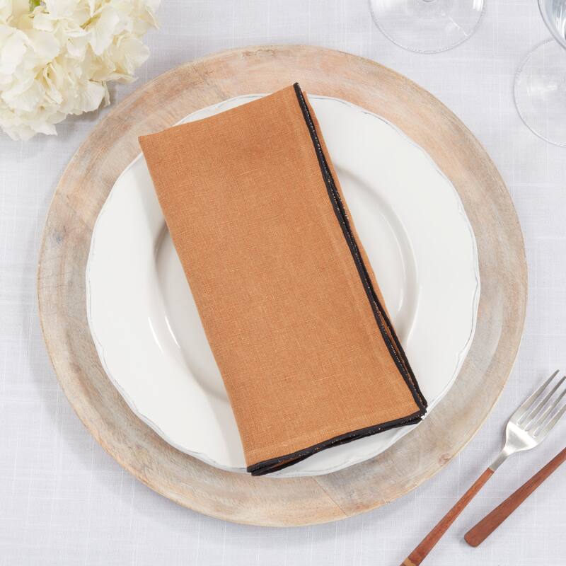Stonewashed Linen Napkins With Stitched Border Design (Set of 4)