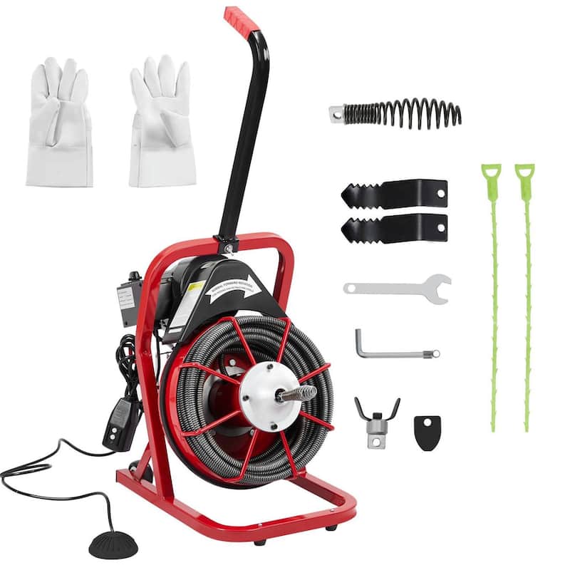 75FT 3/8 Inch Electric Drain Cleaner Machine for Sink, Toilet & Sewer - Red