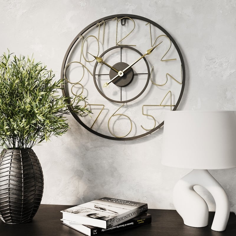 Karina Metal Round Modern Farmhouse Wall Clock - 16"H x 16"W x 1.25"D