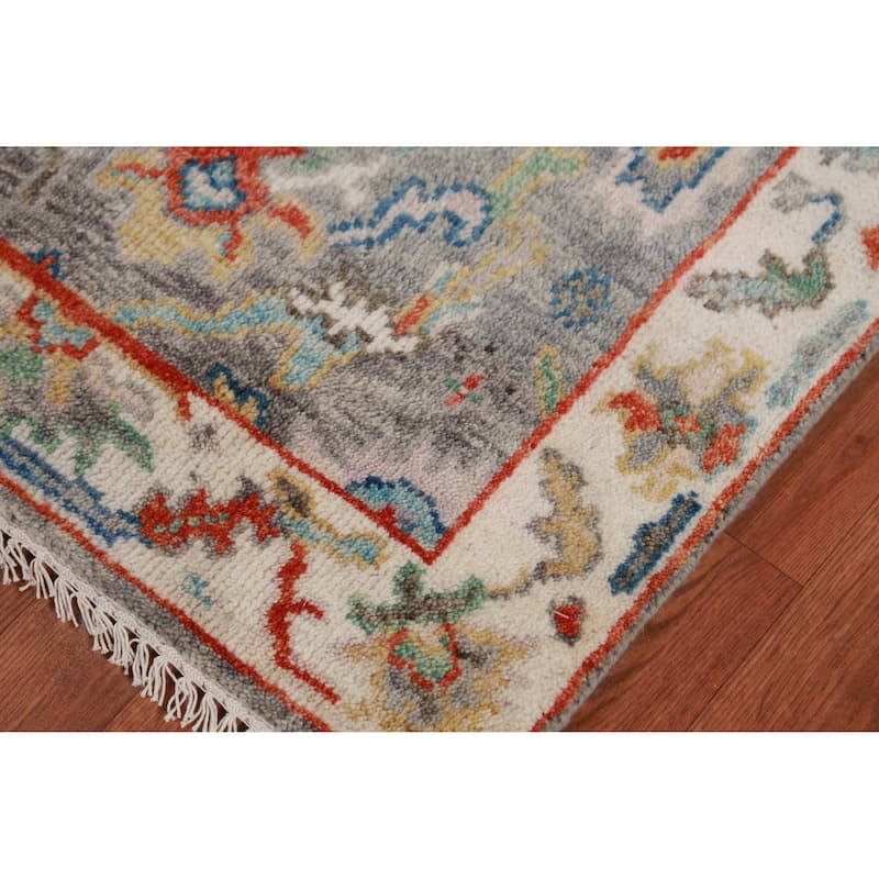 Gray Ivory Oushak Oriental Rug Hand-Knotted Wool Carpet - 2'7" x 6'2"