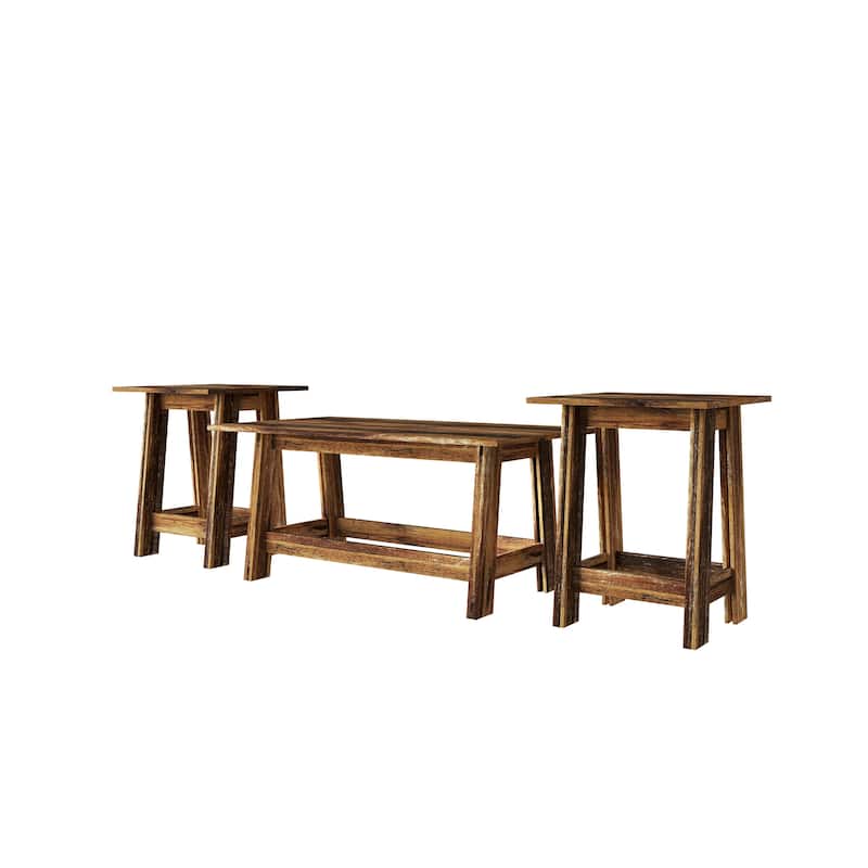CraftPorch Rustic 2-Pieces End Tables with Coffee Table