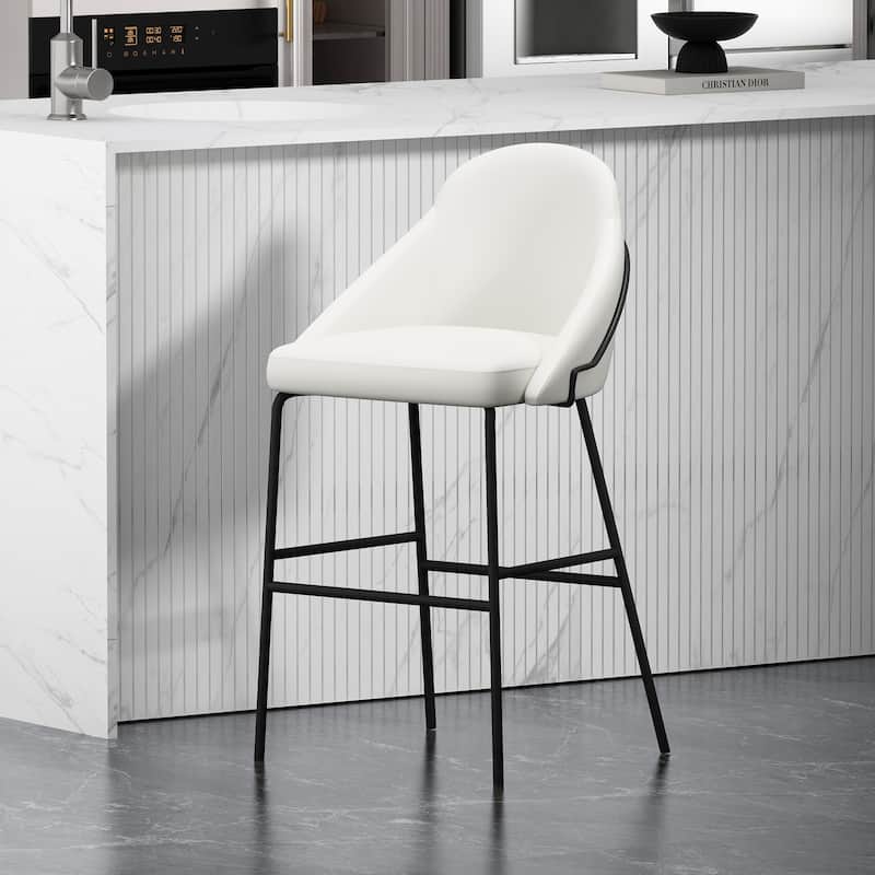 Manhattan Comfort Gracie Leatherette Counter Bar Stoool with Steel Legs - Single - White Black - Bar Height