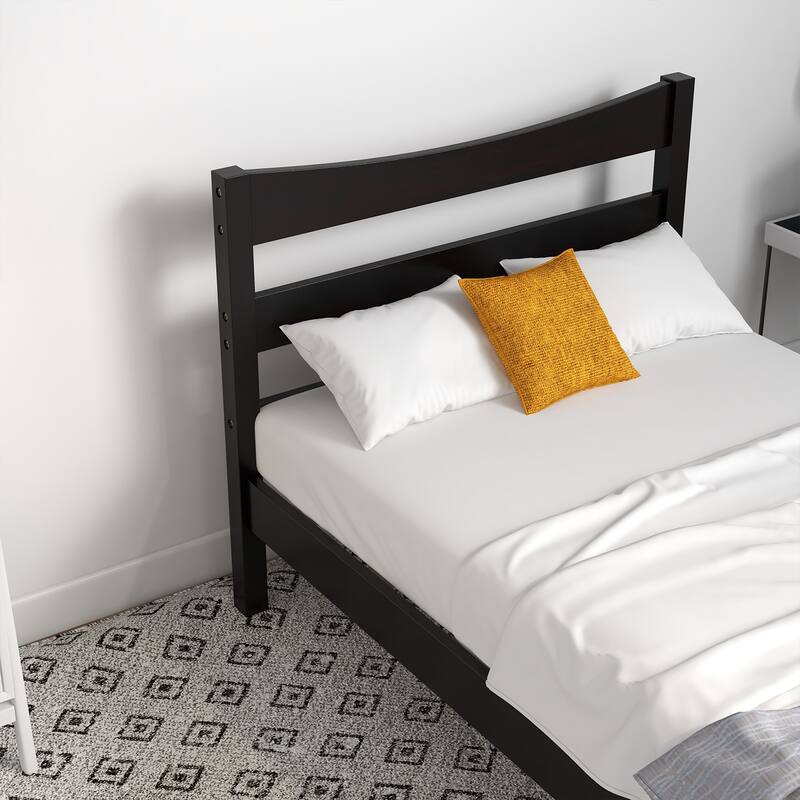 Pine Wood Twin Size Platform Bed Frame with Slat Support and Headboard-Footboard