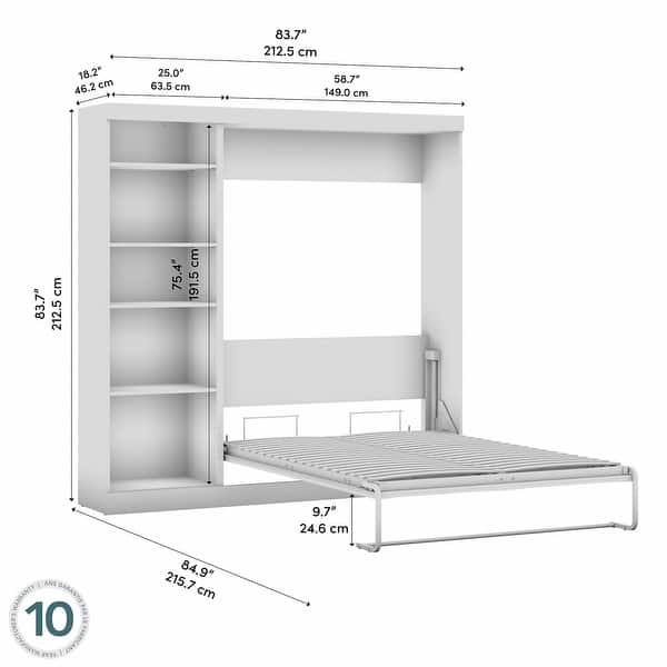 dimension image slide 2 of 5, Pur Full Murphy Bed with Shelving Unit (84W) by Bestar