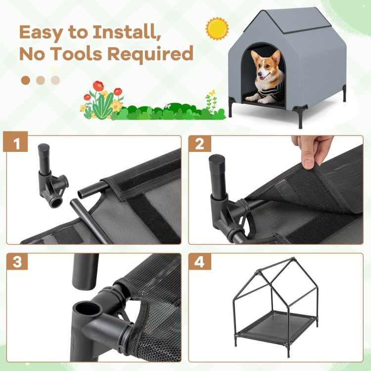 Outdoor Elevated Pet House with Ventilated Windows