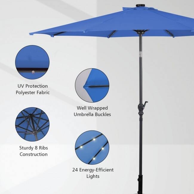 10FT Patio Solar Umbrella LED Patio Market Steel Tilt With Crank Outdoor New