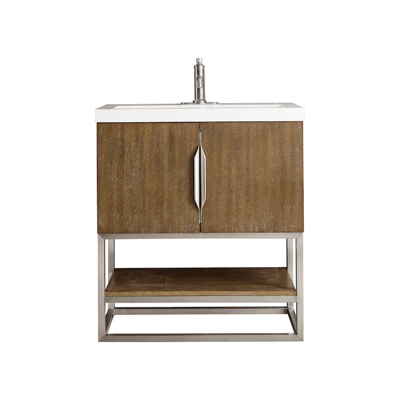 James Martin Vanities Columbia 31.5" Single Vanity, Latte Oak with White Glossy Composite Stone Top