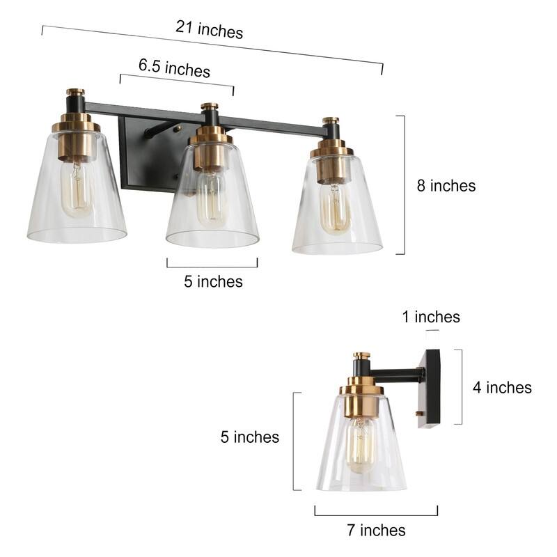 Modern Black Gold 3-Light Vanity Light Fixture All-in-one 5-piece Bathroom Set